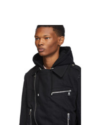 Balmain Black Hooded Biker Jacket