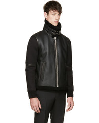 Givenchy Black Shearling Neoprene Biker Jacket