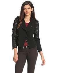 BCBGMAXAZRIA Donna Mixed Media Moto Jacket With Leather Sleeves