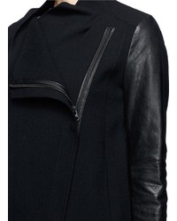 Nobrand Leather Sleeve Wool Biker Jacket