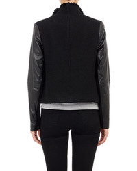 Vince Tweed Leather Moto Jacket Black Size Xs