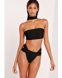 Missguided Black Choker Neck Bandage Bikini Set