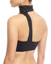 Onia Mia Stretch Solid Bandeau Collar Swim Top Black