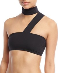 Onia Mia Stretch Solid Bandeau Collar Swim Top Black