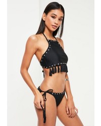 Missguided Black Stud Detail Halter Bikini Set
