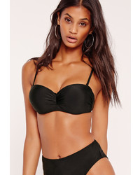Missguided Mix And Match Ruched Detail Bandeau Bikini Top Black