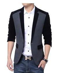MOGU 1 Button Center Vent Wool Blend Patchwork Blazer Jacket