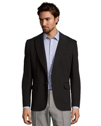 Vince Black Stretch Cotton Twill And Faux Leather 2 Button Blazer