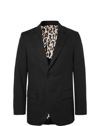 Wacko Maria Black Unstructured Herringbone Linen Suit Jacket