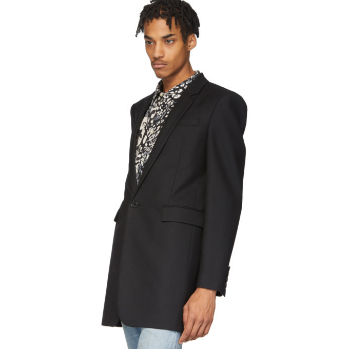 Saint Laurent Black Wool Gabardine Coat, $2,990 | SSENSE | Lookastic