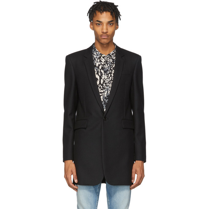 Saint Laurent Black Wool Gabardine Coat, $2,990 | SSENSE | Lookastic