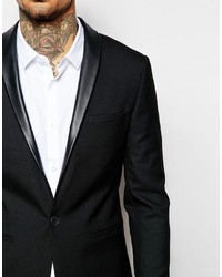 Asos Brand Skinny Blazer With Pu Lapel In Black