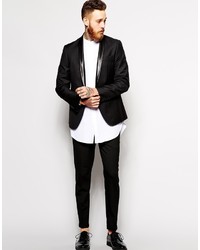 Asos Brand Skinny Fit Blazer With Tonal Animal Print Lapel