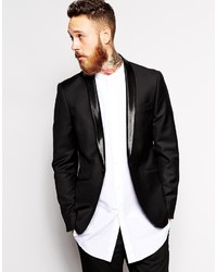 Asos Brand Skinny Fit Blazer With Tonal Animal Print Lapel