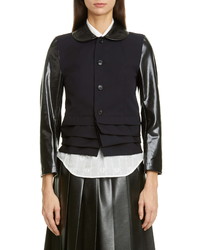 Tricot Comme des Garcons Laminated Contrast Ruffle Hem Crop Wool Jacket