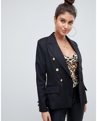 Missguided Military Gold Button Blazer In Black