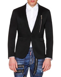 DSQUARED2 One Button Wool Blazer With Zip Detail Black