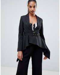 PrettyLittleThing Premium Waterfall Tailored Blazer In Black