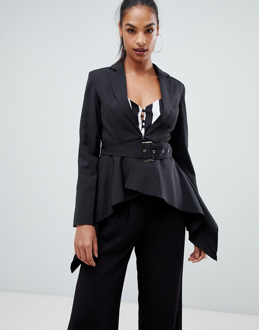 PrettyLittleThing Premium Waterfall Tailored Blazer In Black, $30 ...