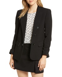 1 STATE Ruched Sleeve Stretch Crepe Blazer