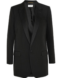 Saint Laurent Satin Trimmed Wool Blazer Black