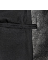 Saint Laurent Slim Fit Leather Trimmed Wool Blazer