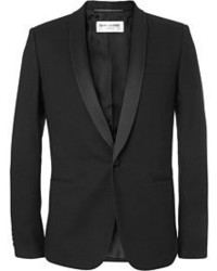 Saint Laurent Slim Fit Textured Wool Tuxedo Blazer