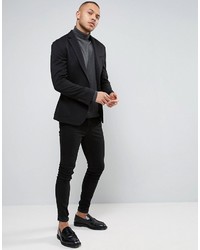 Asos Super Skinny Blazer In Black Jersey