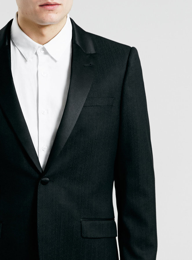 Topman Premium Black Textured Skinny Fit Tuxedo Jacket, $300 | Topman ...