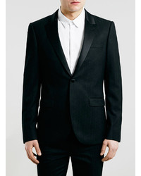 Topman Premium Black Textured Skinny Fit Tuxedo Jacket