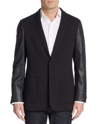 Saks Fifth Avenue Trim Fit Faux Leather Accented Ponte Knit Sportcoat