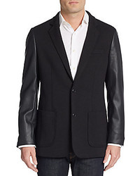 Saks Fifth Avenue Trim Fit Faux Leather Accented Ponte Knit Sportcoat