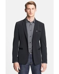 Versace Trend Fit Black Sportcoat With Leather Trim