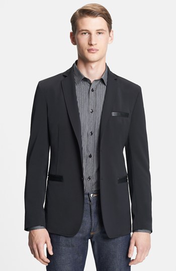 Versace Trend Fit Black Sportcoat With Leather Trim, $895 | Nordstrom ...