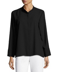 Ming Wang 31l Button Front Crepe Top Black