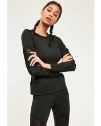Missguided Active Black Mesh Bandage Long Sleeve Sports Top