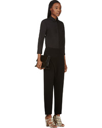 Calvin Klein Collection Black Poplin And Sheer Georgette Blouse