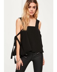 Missguided Black Tie Sleeve Strappy Blouse