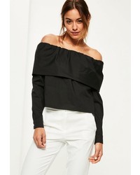 Missguided Black Wrap Over Bardot Blouse