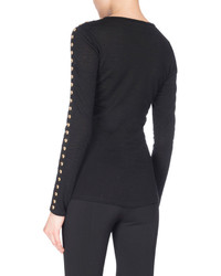 Balmain Button Sleeve Jersey Top Black