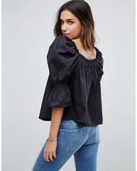 Asos Cotton Top With Square Neck And Sleeve Drama