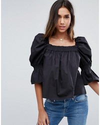 Asos Cotton Top With Square Neck And Sleeve Drama