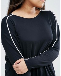 Asos Curve Curve Top In Slouchy Rib With Piping Detail