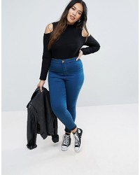 Asos Curve Curve Top With Cold Shoulder And High Neck In Clean Rib