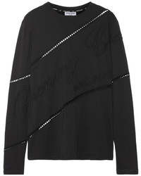 Opening Ceremony Cutout Embroidered Cotton Jersey Top Black