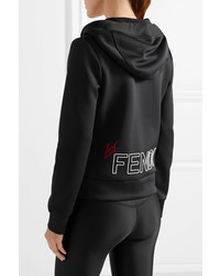 Fendi Karlito Appliqud Embroidered Tech Jersey Hooded Top Black