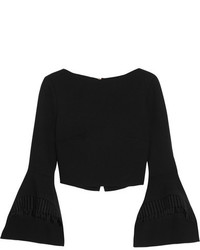 Roland Mouret Liverton Macram Lace Trimmed Wool Crepe Top Black