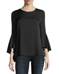 Milly Long Bell Sleeve Stretch Silk Blouse