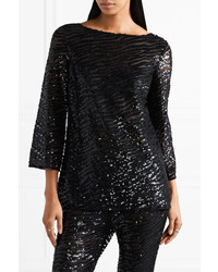 Michael Kors Michl Kors Collection Sequined Stretch Tulle Top Black