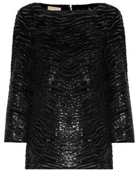 Michael Kors Michl Kors Collection Sequined Stretch Tulle Top Black